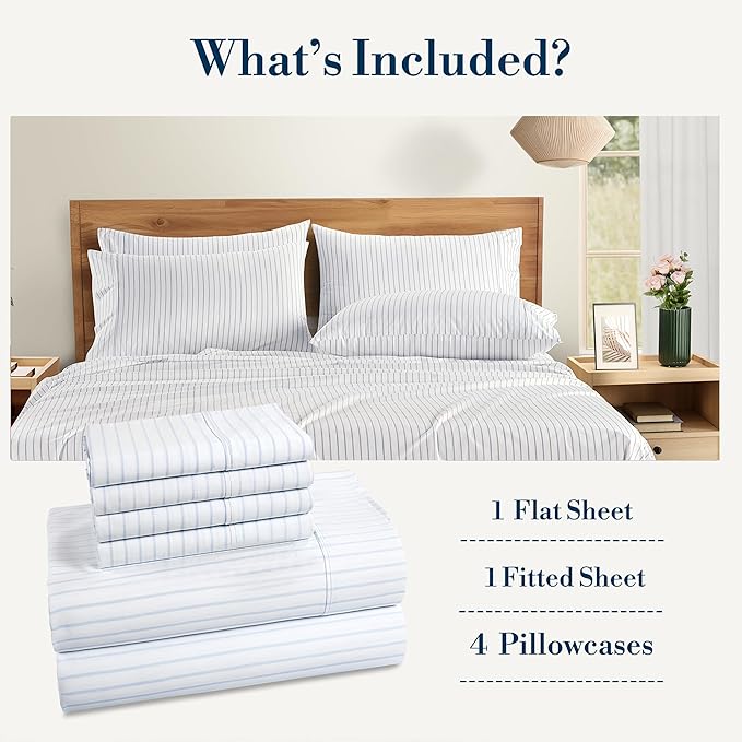 Casa Platino Full Size Bed Sheets– Crisp & Cool Percale Weave 100% Cotton Bed Sheets Full Size with 4 Pillowcases, 15" Deep Pocket Fitted Sheet, Long-Lasting for Cozy Sleep in All Seasons – Skylure