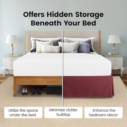 Utopia Bedding Queen Bed Skirt - Soft Quadruple Pleated Ruffle - Easy Fit with 16 Inch Tailored Drop - Hotel Quality, Shrinkage and Fade Resistant (Queen, Burgundy)