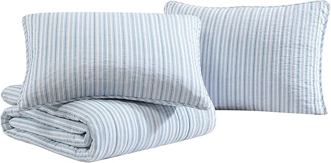 Nautica - Twin Quilt Set, Reversible Cotton Bedding with Matching Sham, Casual Home Decor for All Seasons (Coleridge Stripe Light Blue, Twin)