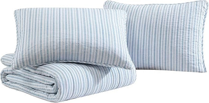 Nautica - Twin Quilt Set, Reversible Cotton Bedding with Matching Sham, Casual Home Decor for All Seasons (Coleridge Stripe Light Blue, Twin)