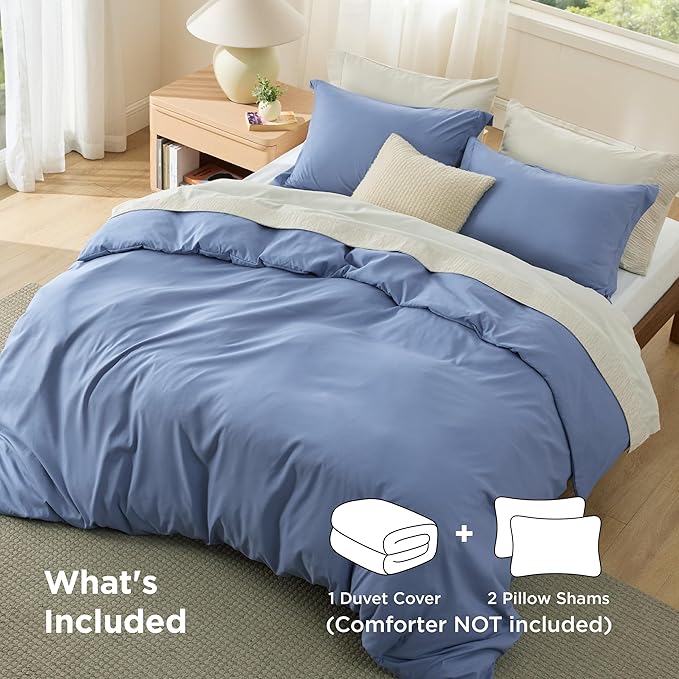 Bedsure Duvet Cover Full Size - Soft Double Brushed Bedding Set for Kids & Adults, Zipper Closure, 3 Pieces, Includes 1 Duvet Cover (80"x90") & 2 Pillow Shams, NO Comforter, Slate Blue