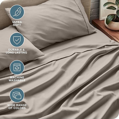 Bare Home King Sheet Set - 1800 Ultra-Soft Microfiber King Bed Sheets - Double Brushed - Deep Pockets - Easy Fit - 4 Piece Set - Bedding Sheets & Pillowcases (King, Khaki)