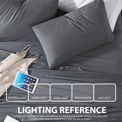 Cathay Home Essentials Ultra Soft Hypoallergenic Wrinkle Resistant Double Brushed Microfiber Bedding Sheet Set, Grey, Twin XL