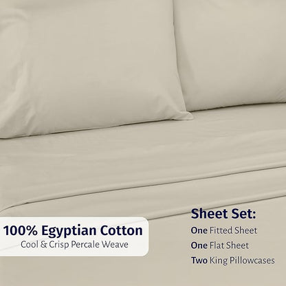 California Design Den Certified 100% Egyptian Cotton Sheets California King Size Set - Lightweight Percale California King Sheet Set with Deep Pockets, Crisp & Durable Luxury Bedding Set - Beige