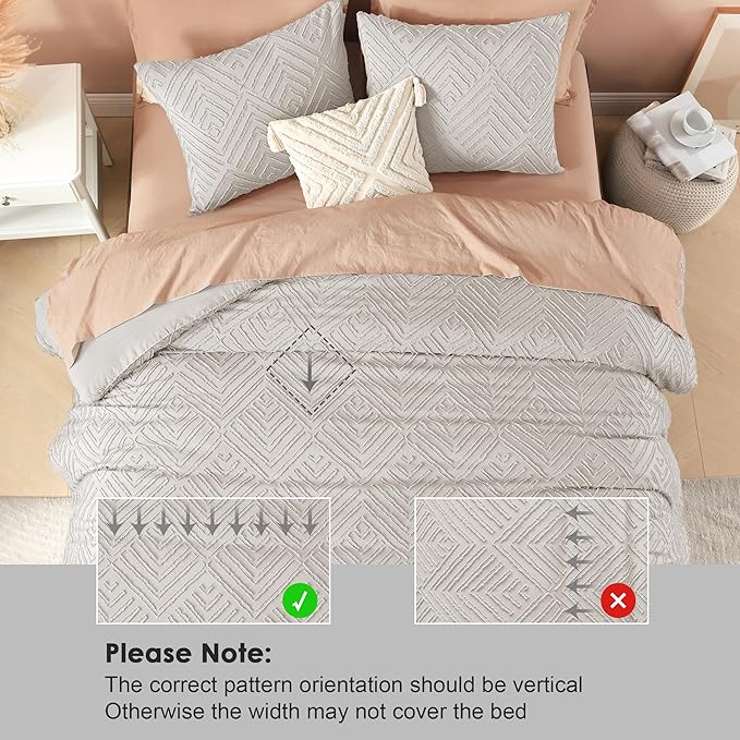 Litanika Linen Grey King Size Comforter Set, 3 Pieces Tufted Boho Farmhouse Bedding Comforter Sets, Lightweight Fluffy Comforter Bed Set for All Season (104x90In Comforter and 2 Pillowcases)
