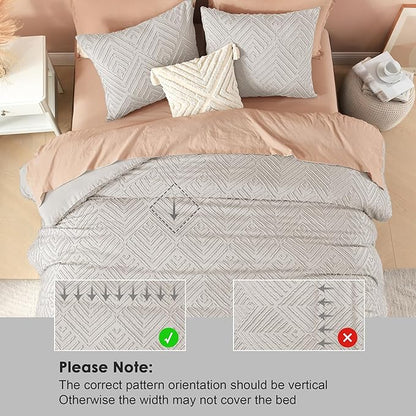 Litanika Linen Grey King Size Comforter Set, 3 Pieces Tufted Boho Farmhouse Bedding Comforter Sets, Lightweight Fluffy Comforter Bed Set for All Season (104x90In Comforter and 2 Pillowcases)