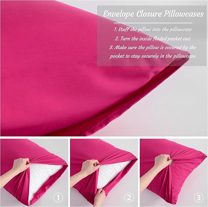 NTBAY Body Pillowcase Set of 2, 20x54 inches, Soft, Wrinkle, Fade Resistant, Magenta, Microfiber, Envelope Closure, 2 Pcs, Machine Washable