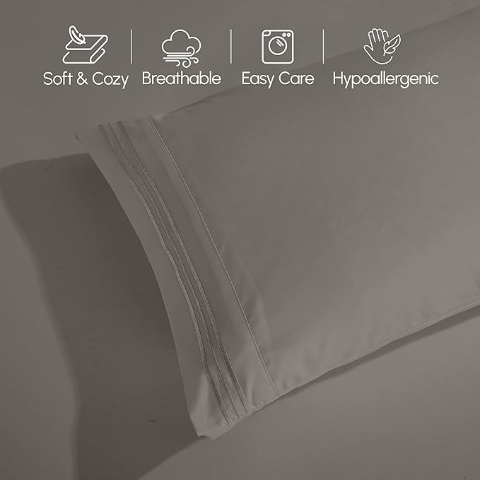 Elegant Comfort Luxurious 1500 Premium Hotel Quality Microfiber Three Line Embroidered Softest 4-Piece Bed Sheet Set, Wrinkle and Fade Resistant, King, Gray