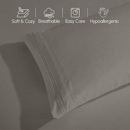Elegant Comfort Luxurious 1500 Premium Hotel Quality Microfiber Three Line Embroidered Softest 4-Piece Bed Sheet Set, Wrinkle and Fade Resistant, RV Short Queen, Gray