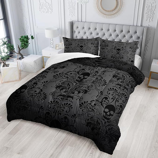 Skull Bedding Set - Gothic & Boho Twin Comforter Set with Skull Comforter