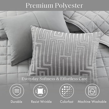 Madison Park Queen Comforter Set Jacquard Metallic Thread Comforters Queen Size Bed, All Season Comforter & Quilt Bedding Set Queen Size Comforter, Decor Pillows, Shams, Royce, Queen Grey 5 Piece