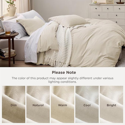 Bedsure Oat Milk Duvet Cover Twin/Twin XL Size - 2 Pieces Prewashed Cotton-Like Polyester Extra Soft Bedding Set, Includes 1 Twin Duvet Cover 68x90 In with Zipper Closure & 1 Pillow Sham, No Comforter