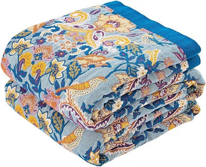 Boho Throw Blanket for Bed, 100% Cotton Soft Rustic Quilt Fall Blanket, 60"x80" Floral Printed Farmhouse Decor Bed Blankets, All Season Rustic Reversible Bohemian Throw Quilt