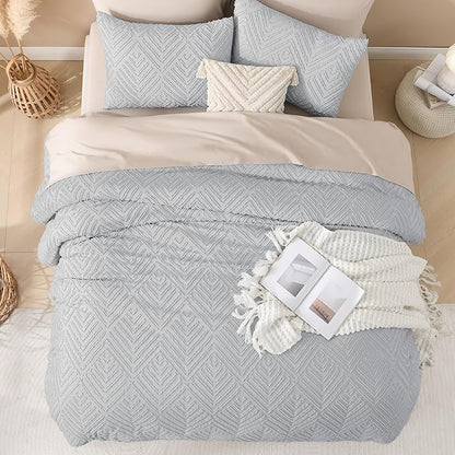 Andency Light Grey Comforter Oversized King Size Set 120''x98'', 3 Pieces Gray Soft Boho Bedding Set & Collections, Tufted Fluffy Shabby Chic Bed Set for All Seasons (1 Comforter, 2 Pillowcases)