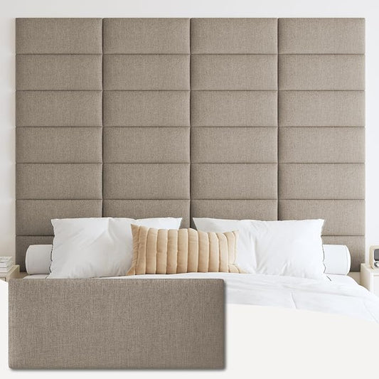 IFNOW Wall Mounted Headboard, Peel and Stick Panels, Linen, Queen | 3D Soundproof Acoustic Padding, Reusable and Removable Tufted fabric Bed Headboard for bedroom (9 Panels, 10" x 24")