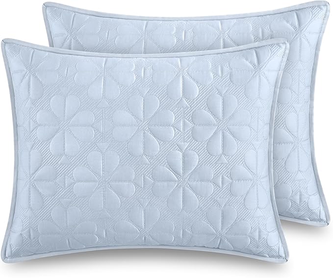 kate spade new york Spade Floral 3-Piece King Quilt Bedding Set, 100% Cotton Sateen Reversible Cover, All Season Warmth Bedding, Machine Washable, Halogen Blue