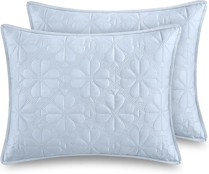 kate spade new york Spade Floral 2-Piece Twin Quilt Bedding Set, 100% Cotton Sateen Reversible Cover, All Season Warmth Bedding, Machine Washable, Halogen Blue