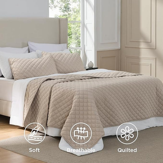 Bedsure Quilts Queen Size - Lightweight Bedspreads Queen Size with Classic Honeycomb Quilting, Soft Quilt Bedding Set, Taupe Comforter Set Coverlet for All Seasons with 2 Pillow Shams (90" x 96") | Skin-Friendly Soft, All-Season Comfort, Breathable, Li...