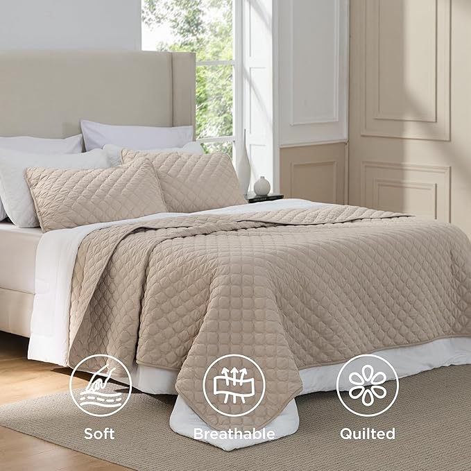 Bedsure Quilts King Size - Lightweight Bedspreads King Size with Classic Honeycomb Quilting, Soft Quilt Bedding Set, Taupe Comforter Set Coverlet for All Seasons with 2 Pillow Shams (106" x 96") | Skin-Friendly Soft, All-Season Comfort, Breathable, Lig...