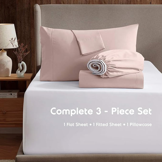 Nestl Twin XL Sheet Set - College Dorm Size - Luxury 1800 Ultra-Soft Microfiber Twin Extra Long Bed Sheets - Deep Pockets - Easy Fit - Extra Soft - 3 Piece Set (Twin XL, Peach Beige)