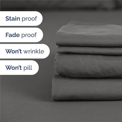Split King 7 Piece Sheet Set - Comfy Breathable & Cooling - Soft Hotel Luxury Bedding Set with 8-16 Inch Deep Pockets - 1 Flat & 2 Fitted Sheet & 4 Pillowcases - Wrinkle Free & Easy Care - Charcoal