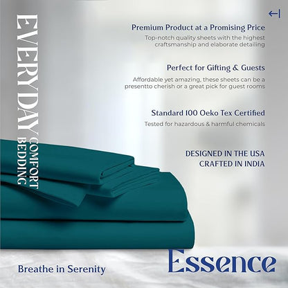 Mayfair Linen 100% Organic Cotton Sheets King Size - Organic Cotton Percale Sheets King Size (4 PC, Teal), Soft, Crisp, Cooling & Breathable 16" Deep Pocket Hotel Bed Sheet Set - GOTS Certified