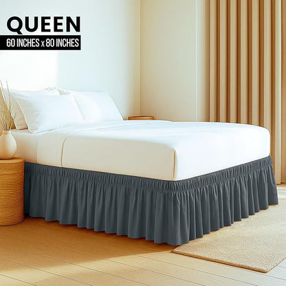 Utopia Bedding Queen Elastic Bed Ruffle - Easy Wrap Around Ruffle - Microfiber Bed Skirt with Adjustable Buckle & Elastic Belt 16 Inch Tailored Drop - Hotel Quality Bedskirt, Fade Resistant (Grey)