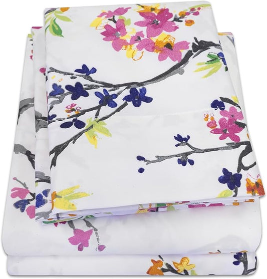 1500 Supreme Collection Extra Soft Botanical Bright Whimsical Watercolor Pattern Sheet Set - Luxury Bed Sheets Set with Deep Pocket Wrinkle Free Bedding, Printed Patter