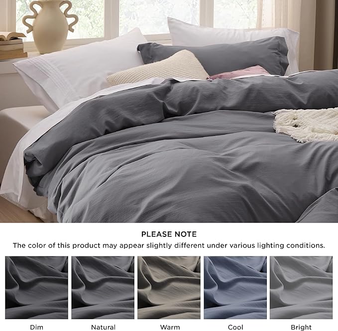 Bedsure Dark Grey Duvet Cover Twin/Twin XL Size - 2 Pieces Prewashed Cotton-Like Extra Soft Bedding Set, Includes 1 Twin Duvet Cover 68x90 Inches with Zipper Closure & 1 Pillow Sham, No Comforter