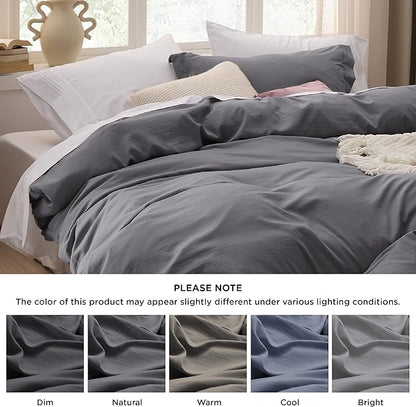Bedsure Dark Grey Duvet Cover Twin/Twin XL Size - 2 Pieces Prewashed Cotton-Like Extra Soft Bedding Set, Includes 1 Twin Duvet Cover 68x90 Inches with Zipper Closure & 1 Pillow Sham, No Comforter