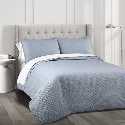 Lush Decor Ava Quilt Diamond Pattern Solid 3 Piece Oversized Bedding Blanket Bedspread Set - King - Blue