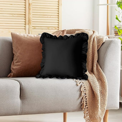 KKJIAF Ruffle Pillow Cases 26x26 Inches, Black Square Ruffled Pillow Covers Set of 2, Microfiber Wrinkle Resistant Pillow Shams with Envelope Closure for Sofa Bed Living Room