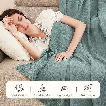 EMME Cotton Throw Blanket for Couch Soft Muslin Blankets 50"x60" Lightweight Breathable Blanket All Season Gauze Blanket, Teal