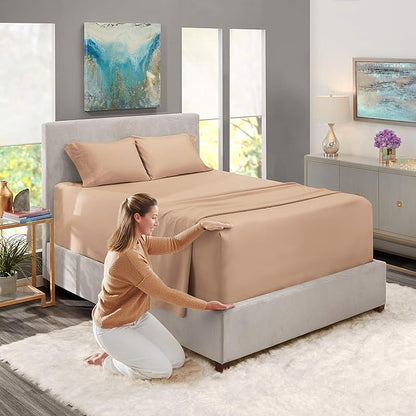 Nestl Twin XL Size Sheet Set, 4 Piece Extra Deep Pocket (18-24 inches), Microfiber, Hotel Luxury, Soft, Breathable, Wrinkle-Free, Easy to Care, Taupe