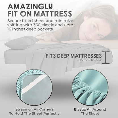 Royal Bliss King Size Sheets Set - 4 Piece Bedding - Wrinkle Free, Double Brushed, Cooling Bed Sheets - King Size (Aqua)
