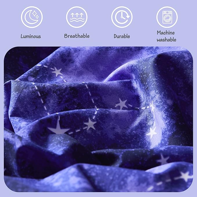 Twin Kids Comforter Set - 5 Pieces Twin Bedding Sets for Boys Girls Teen, Glow in The Dark Galaxy Bed in A Bag with Sheets