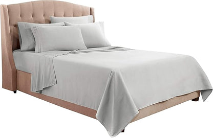 Clara Clark Queen Sheets, 6 Piece Set - Hotel Luxury Sheets for Queen Size Bed, Super Soft Bedding Set, Silver