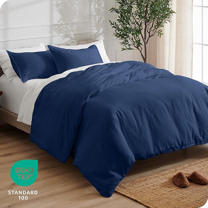 Bare Home Bedding Duvet Cover Oversized King Size - Premium 1800 Super Soft Collection - Lightweight, Duvet Cover - Soft Textured Bedding (Oversized King, Dark Blue)