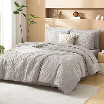 Litanika Linen King Size Comforter Set with Sheets - 7 Pieces Bed in a Bag King Boho Tufted Complete Bedding Sets with Comforter, Sheets, Pillowcases & Shams