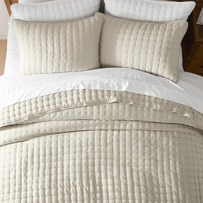WDCOZY Beige Queen Size Quilts Bedding Sets with 2 Pillow Shams, Neutral Lightweight Soft Bedspread Coverlet, Quilted Blanket Thin Comforter Bed Cover for All Season, 3 Pieces, 90x90 inches