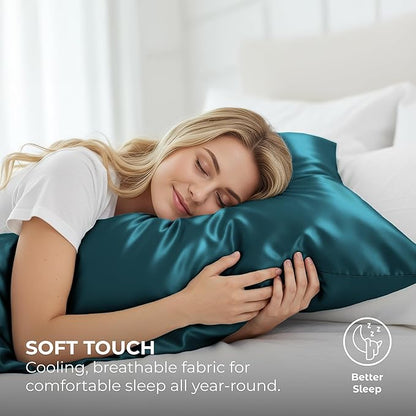 Satin Pillowcase 2 Pack - Queen Size (20"x30", Teal) - Silky Pillow Cases for Hair and Skin - Satin Pillow Covers with Envelope Closure - Extra Soft Premium Microfiber