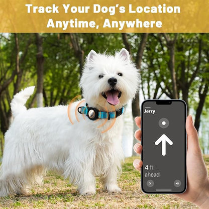 Taglory AirTag Dog Collar with Waterproof Holder for Small Dogs, SkyBlue, S | Reflective for Night Walks & Low-Light Safety, Track Your Pup Peace of Mind, Adjustable Soft Padded, No More Dangling Tags