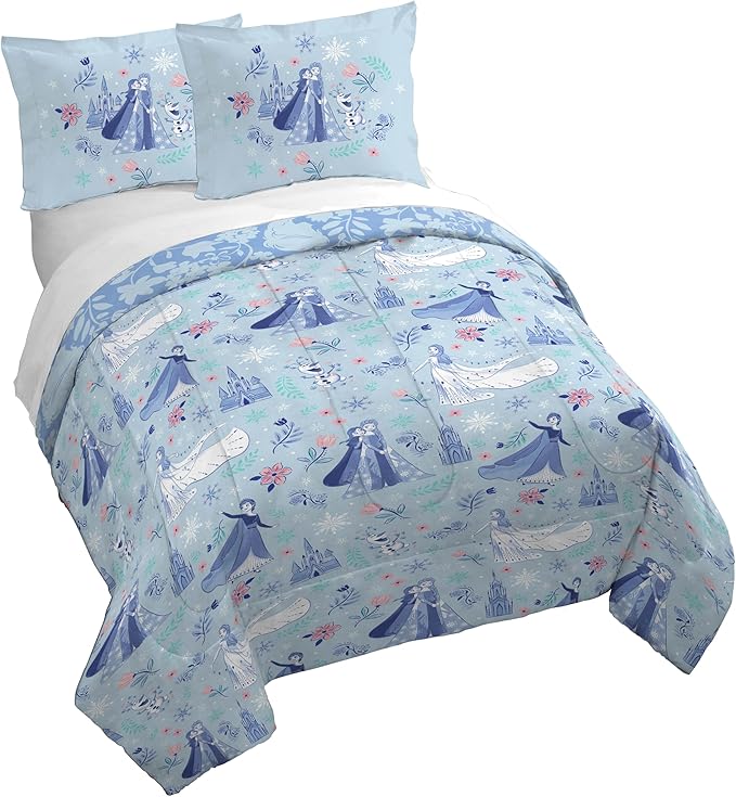 Jay Franco Kids Duvet Cover Set with Sham & Pillowcase – Ultra-Soft Bedding for Room Decor, Cover ONLY Comforter NOT Included, Blue - Frozen, 3 Piece King