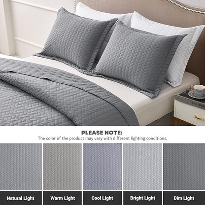 Maple&Stone Quilt Set Twin/Twin XL, Lightweight Grey Bedspread Ultrasonic Chevron Pattern Light Coverlet for All Season Comforter Bedding Decor - 2 Piece Twin Extra Long Bed Cover Sets
