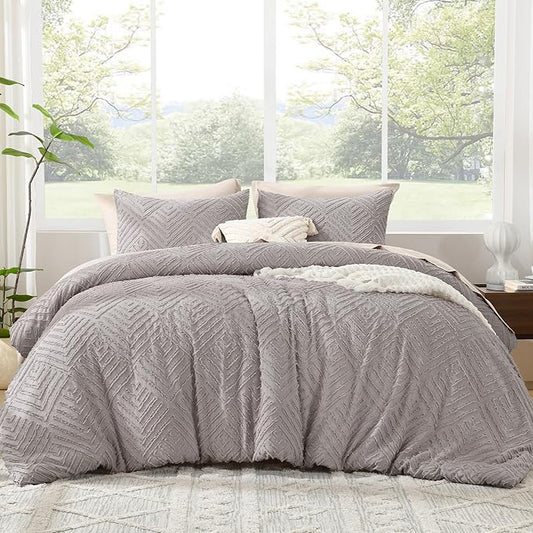 Litanika King Size Comforter Set Milk Grey, 3 Pieces Cream Tufted Boho Farmhouse Bedding Comforter Sets, Lightweight Fluffy Comforter Bed Set for All Season (104x90In Comforter and 2 Pillowcases)