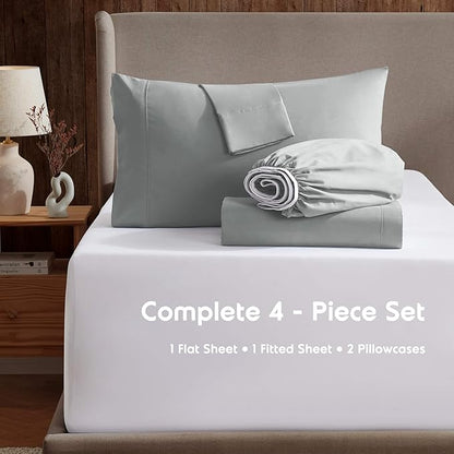 Nestl Queen Sheet Set - Luxury 1800 Ultra-Soft Microfiber Bed Sheets - Double Brushed - Deep Pockets - Easy Fit - 4 Piece Set - Bedding Sheets & Pillowcases (Queen, Light Grey)
