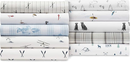 Eddie Bauer - Queen Sheets, Cotton Percale Bedding Set, Crisp & Cool Home Decor (Labrador Fields White, Queen)