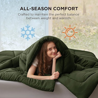 Bedsure Comforter Duvet Insert - Quilted Comforters Queen Size, All Season Duvet, Down Alternative Bedding, with 8 Tabs, Gifts for Women/Men, Olive Green, Queen 88 x 88 Inches