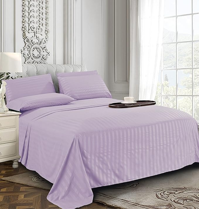 Elegant Comfort Best, Softest, Coziest 6-Piece Sheet Sets! - 1500 Premier Hotel Quality Luxurious Wrinkle Resistant 6-Piece Damask Stripe Bed Sheet Set, California King Lavender/Lilac