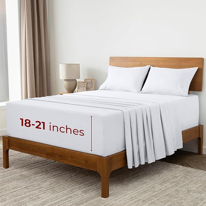 Mellanni Extra Deep Split King Sheets - 5 PC Iconic Collection Bedding - Hotel Luxury, Ultra Soft, Cooling Bed Sheets - Wrinkle, Fade, Stain Resistant (Split King, White)